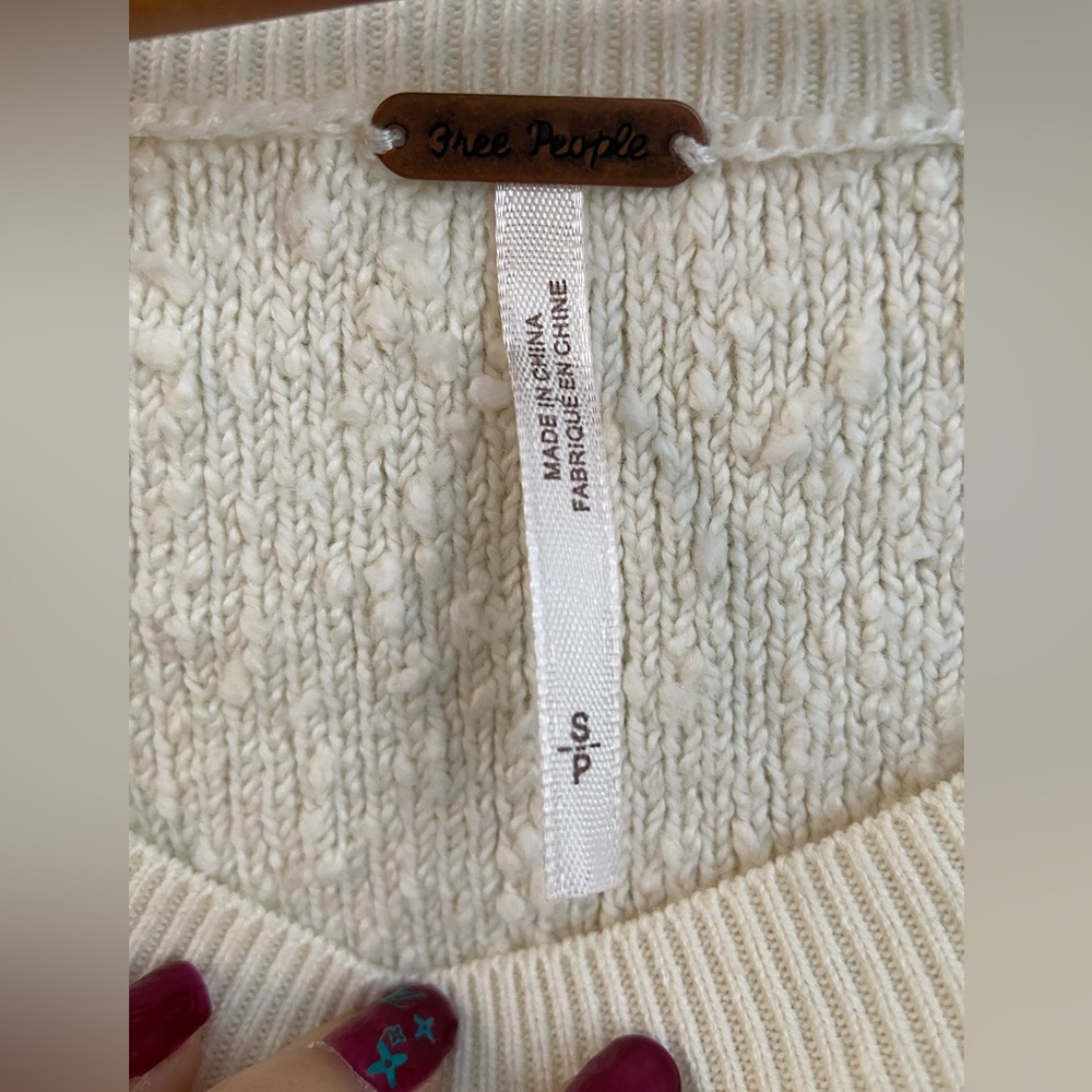 NWOT Free People Bone Color Sweater Terry Cloth Popcorn Knit Long Sleeve Top S/P - Picture 8 of 12